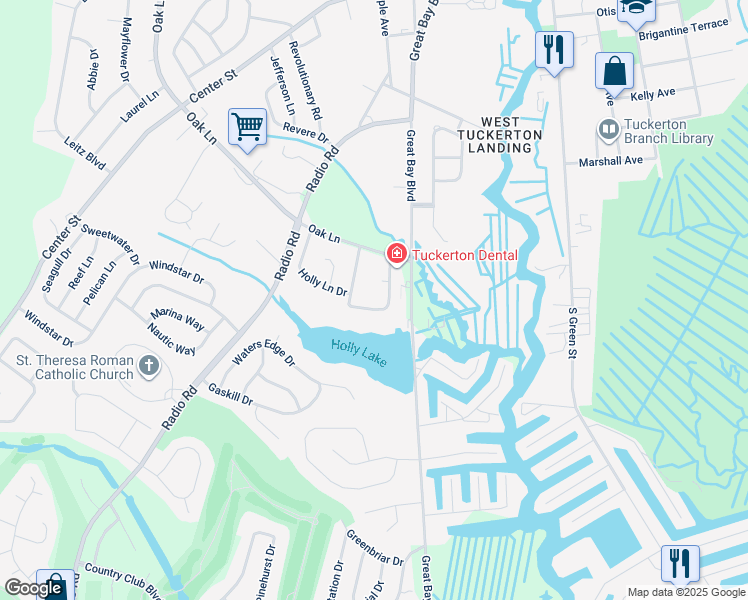 map of restaurants, bars, coffee shops, grocery stores, and more near 170 East Holly Lane in Little Egg Harbor Township