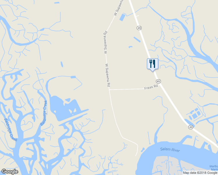 map of restaurants, bars, coffee shops, grocery stores, and more near 109 West Supawna Road in Salem County