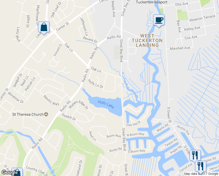 map of restaurants, bars, coffee shops, grocery stores, and more near 144 East Holly Lane in Ocean County