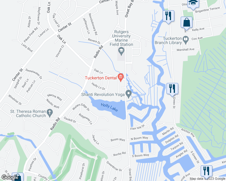 map of restaurants, bars, coffee shops, grocery stores, and more near 144 East Holly Lane in Ocean County