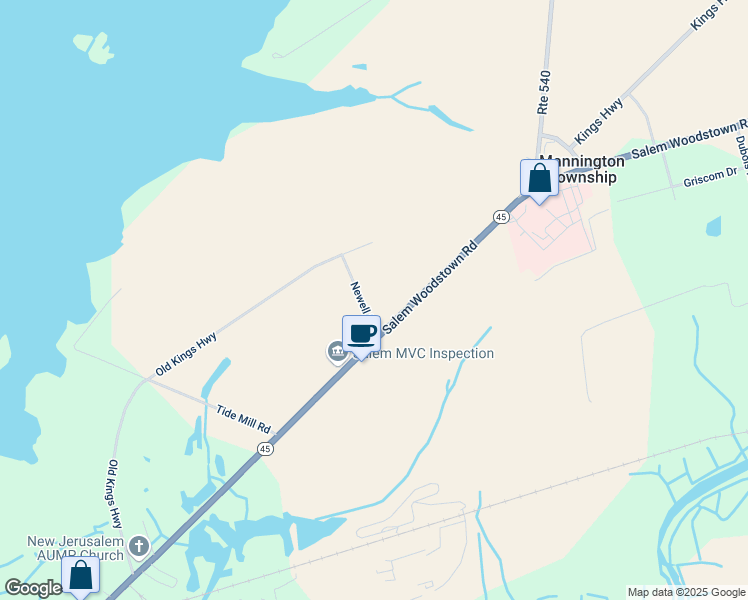 map of restaurants, bars, coffee shops, grocery stores, and more near 25 Newell Road in Mannington Township