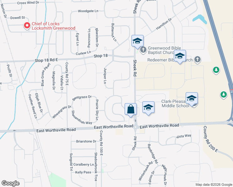 map of restaurants, bars, coffee shops, grocery stores, and more near 1102 Central Park Boulevard North in Greenwood