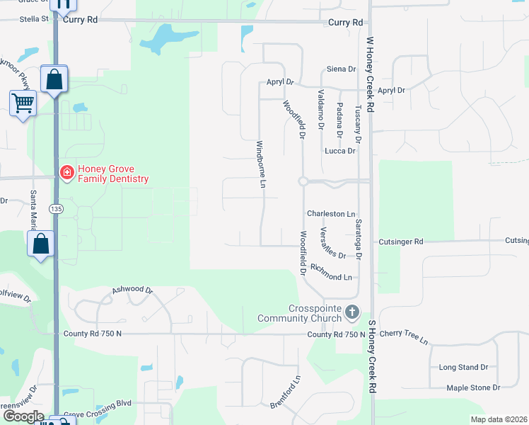 map of restaurants, bars, coffee shops, grocery stores, and more near 1811 Windborne Lane in Greenwood