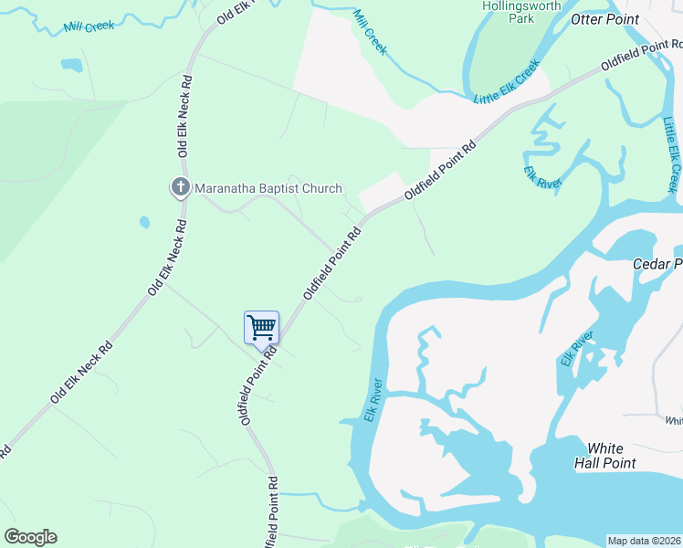 map of restaurants, bars, coffee shops, grocery stores, and more near 2324 Oldfield Point Road in Elkton