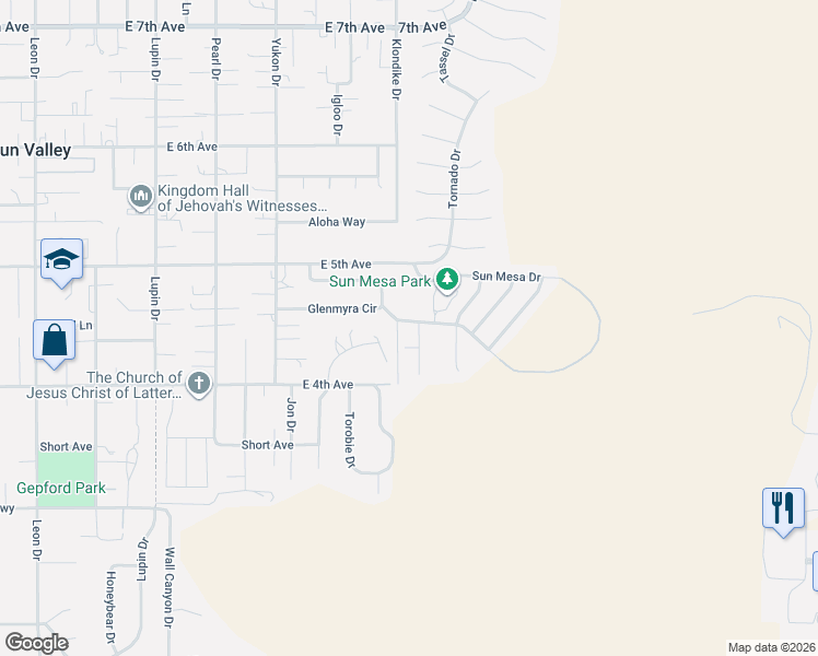 map of restaurants, bars, coffee shops, grocery stores, and more near 490 White Horse Drive in Sun Valley