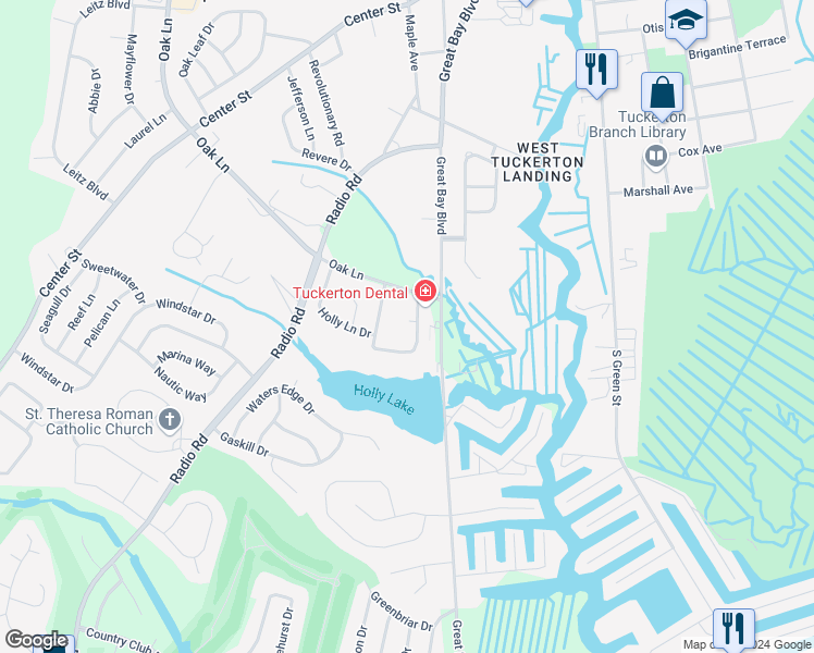 map of restaurants, bars, coffee shops, grocery stores, and more near 148 East Holly Lane in Little Egg Harbor Township