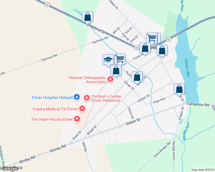 map of restaurants, bars, coffee shops, grocery stores, and more near 340 Front Street in Elmer