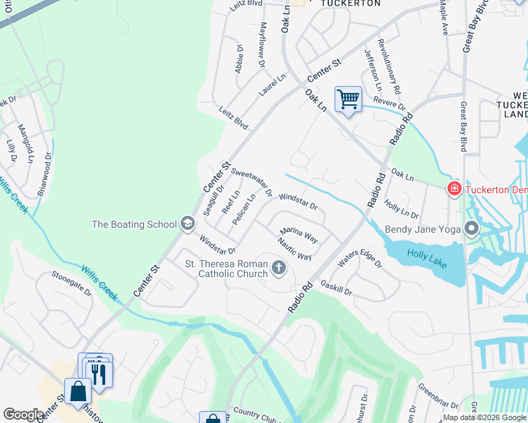 map of restaurants, bars, coffee shops, grocery stores, and more near 45 Windstar Drive in Little Egg Harbor Township