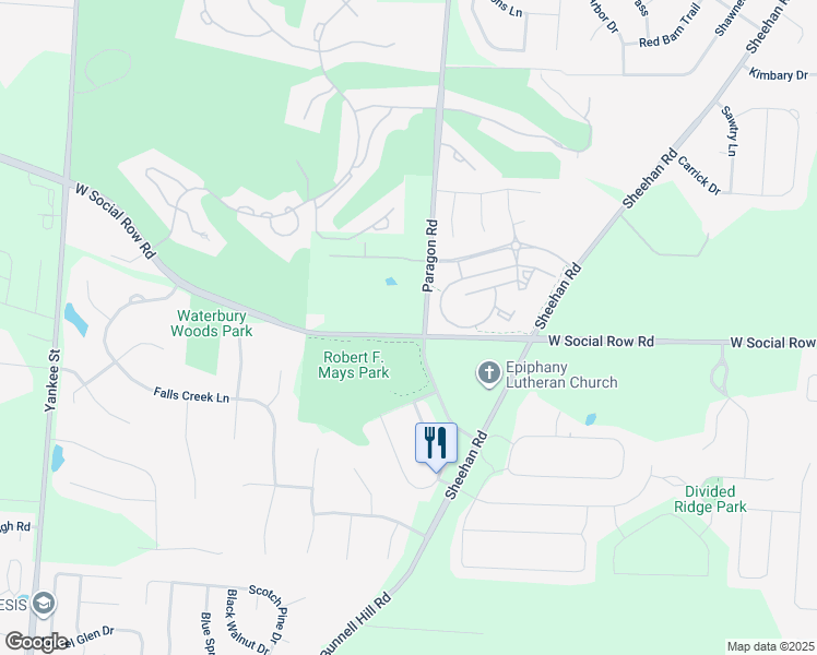 map of restaurants, bars, coffee shops, grocery stores, and more near 925 West Social Row Road in Dayton