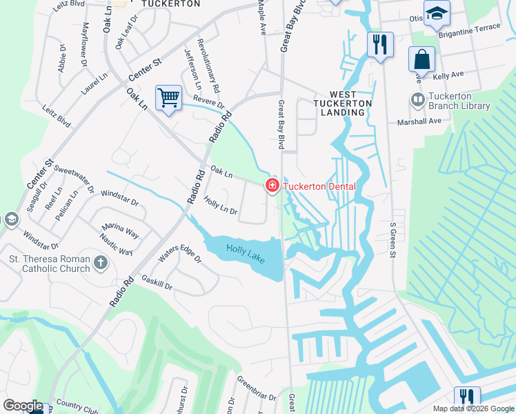 map of restaurants, bars, coffee shops, grocery stores, and more near 144 East Holly Lane in Ocean County