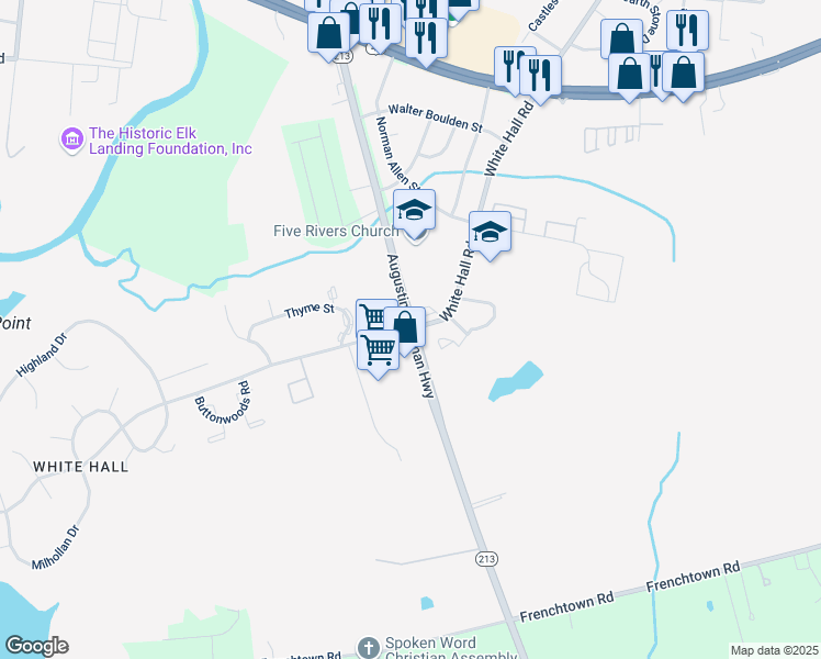 map of restaurants, bars, coffee shops, grocery stores, and more near in Elkton