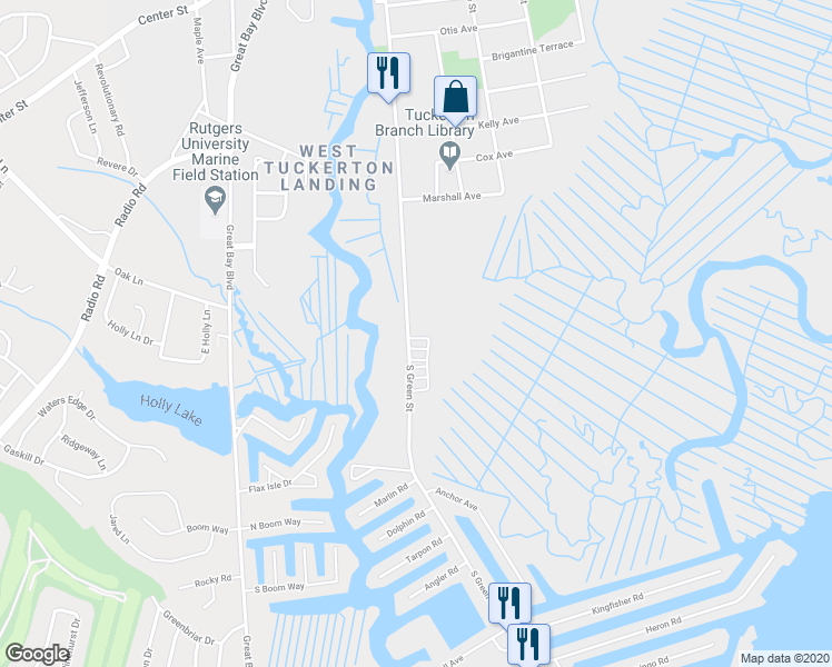 map of restaurants, bars, coffee shops, grocery stores, and more near 465 S Green St in Tuckerton