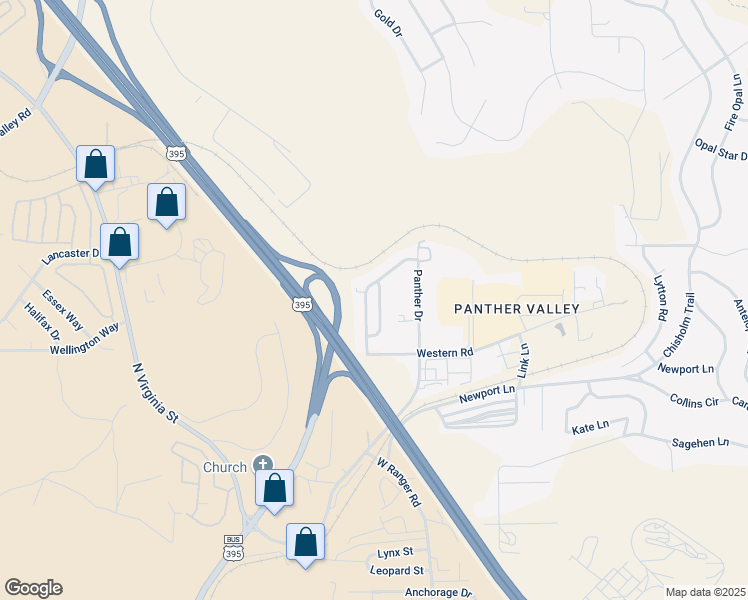 map of restaurants, bars, coffee shops, grocery stores, and more near 5875 Kearney Drive in Reno