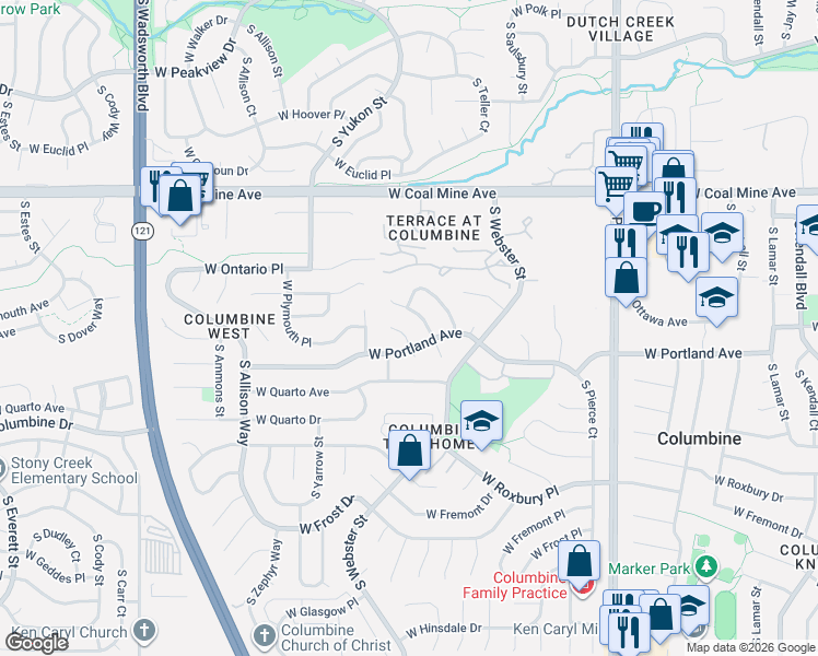 map of restaurants, bars, coffee shops, grocery stores, and more near 6928 S Yukon Ct in Littleton
