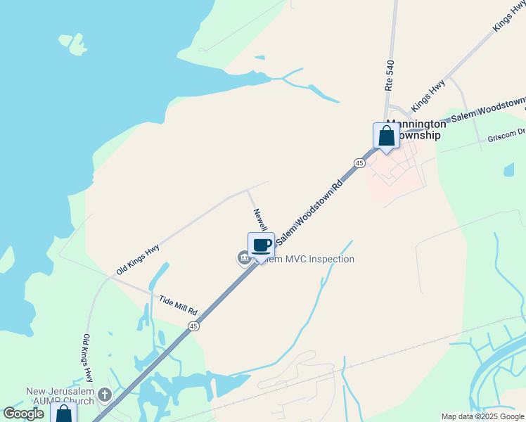 map of restaurants, bars, coffee shops, grocery stores, and more near 25 Newell Road in Mannington Township