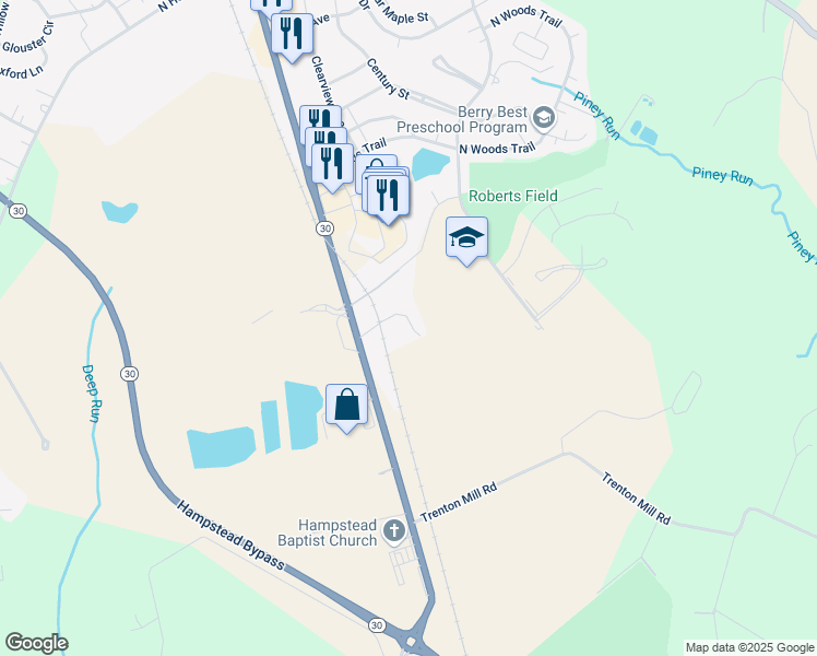 map of restaurants, bars, coffee shops, grocery stores, and more near 613 Hanover Pike in Hampstead