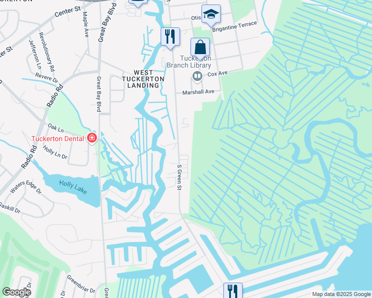 map of restaurants, bars, coffee shops, grocery stores, and more near 465 South Green Street in Tuckerton