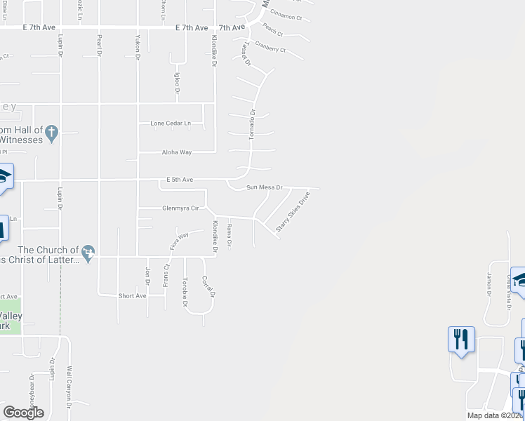 map of restaurants, bars, coffee shops, grocery stores, and more near 5480 Summer Sun Lane in Sun Valley