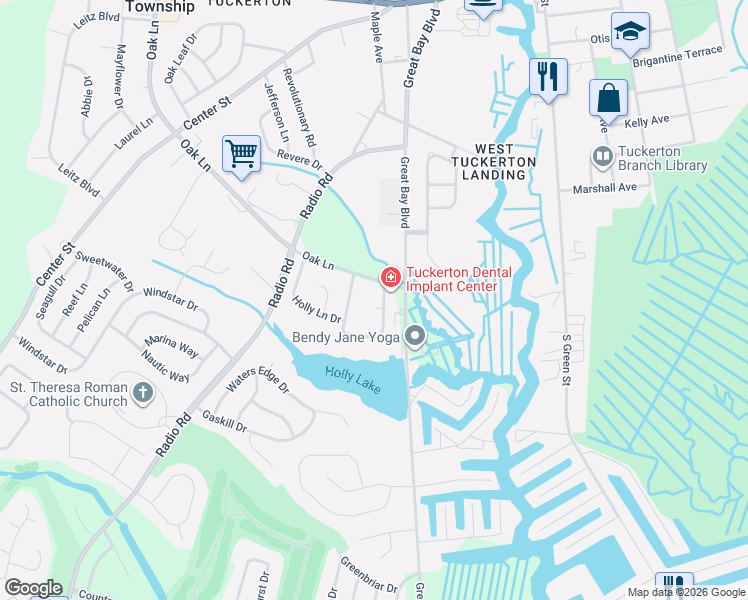 map of restaurants, bars, coffee shops, grocery stores, and more near 144 East Holly Lane in Ocean County