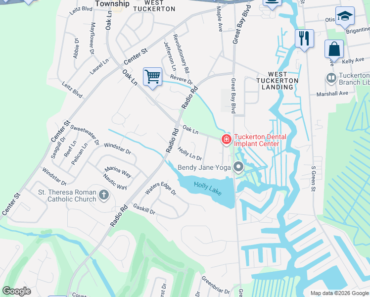 map of restaurants, bars, coffee shops, grocery stores, and more near 130 West Holly Lane in Ocean County