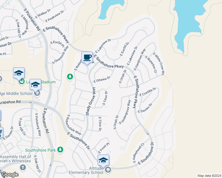 map of restaurants, bars, coffee shops, grocery stores, and more near 27268 East Costilla Place in Aurora