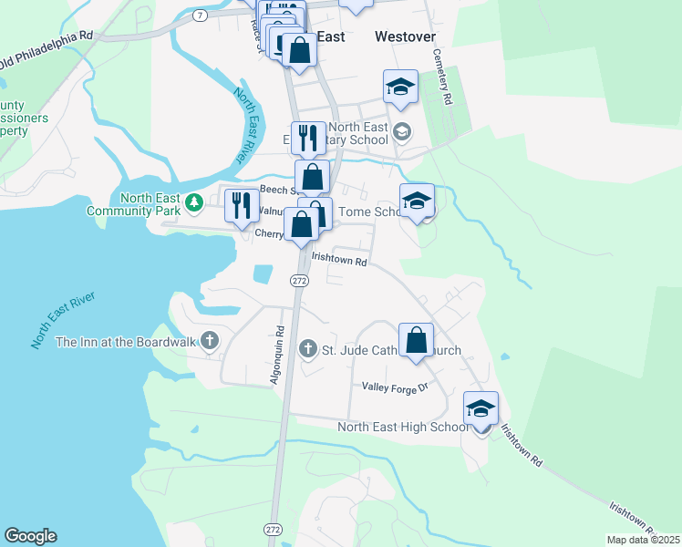 map of restaurants, bars, coffee shops, grocery stores, and more near 14 Bertram Court in North East