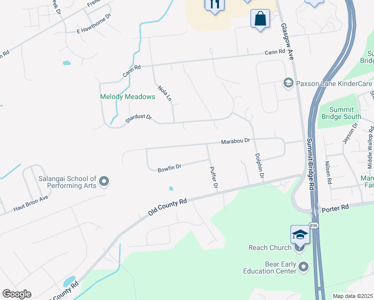 map of restaurants, bars, coffee shops, grocery stores, and more near 205 Marabou Drive in Newark