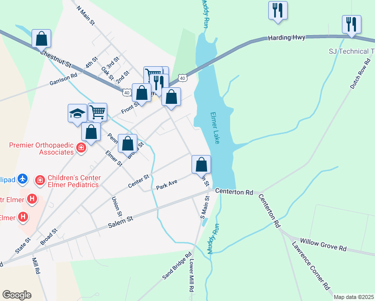 map of restaurants, bars, coffee shops, grocery stores, and more near 162 South Main Street in Elmer