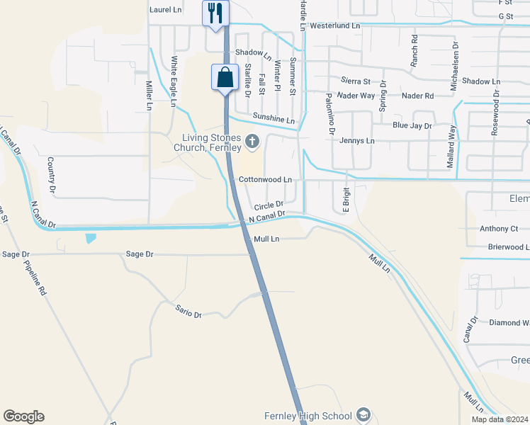 map of restaurants, bars, coffee shops, grocery stores, and more near 240 Circle Drive in Fernley