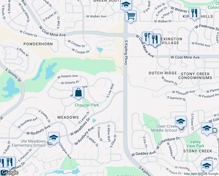 map of restaurants, bars, coffee shops, grocery stores, and more near 6944 South Lee Way in Littleton
