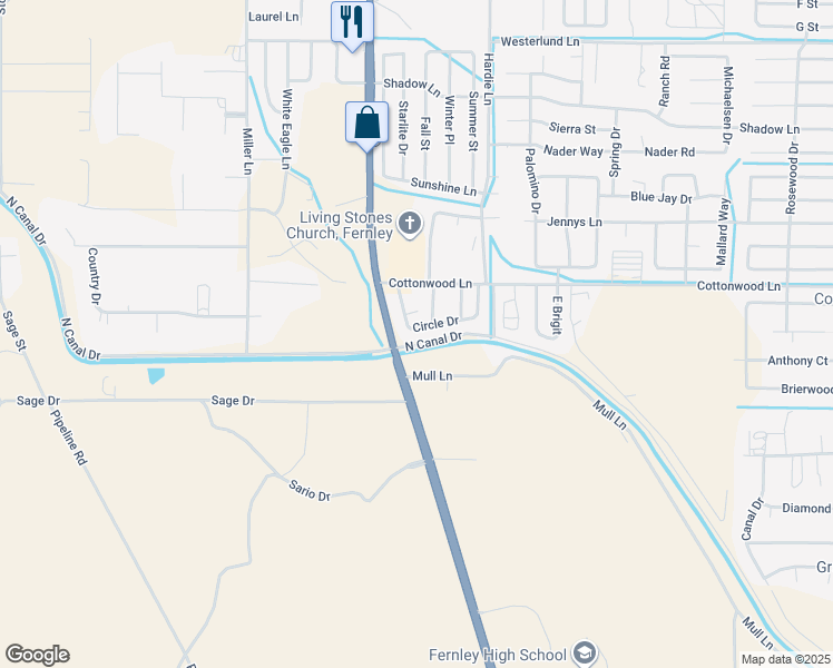 map of restaurants, bars, coffee shops, grocery stores, and more near 230 Circle Drive in Fernley