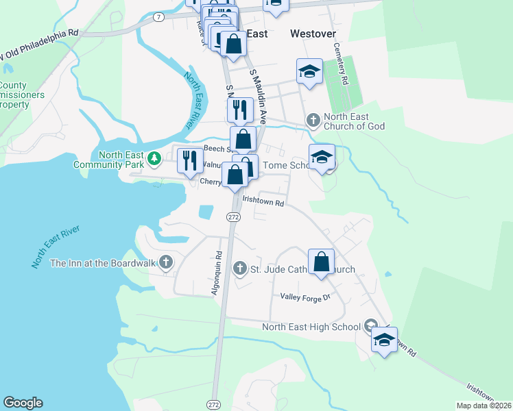 map of restaurants, bars, coffee shops, grocery stores, and more near 714 South Maudlin Avenue in North East