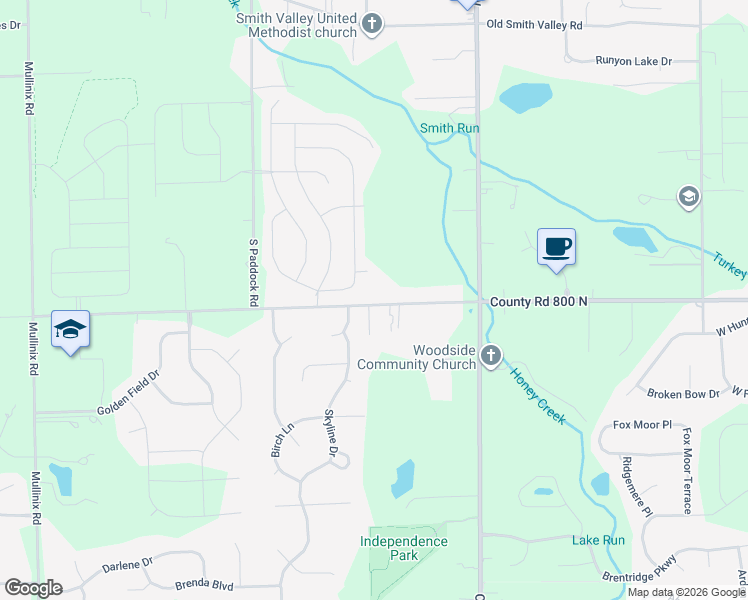 map of restaurants, bars, coffee shops, grocery stores, and more near 1591 Windswept Drive in Greenwood