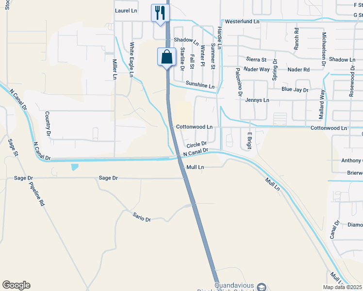 map of restaurants, bars, coffee shops, grocery stores, and more near 190 Circle Drive in Fernley