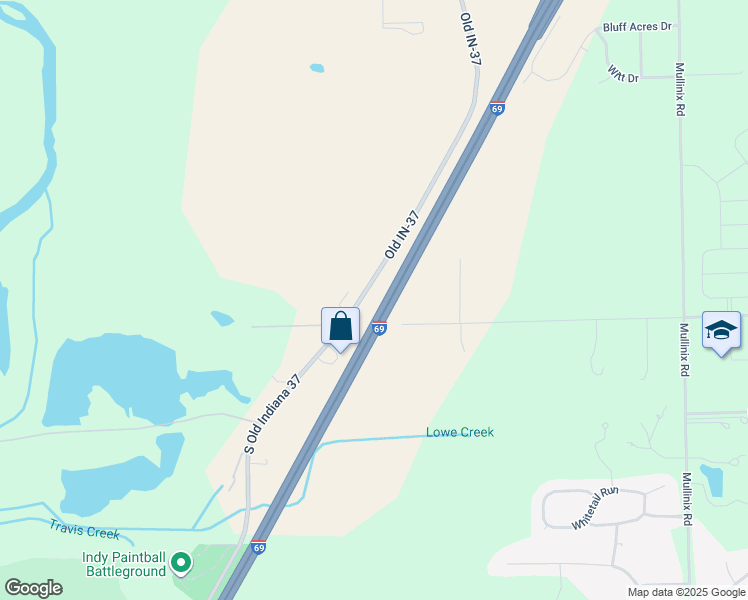map of restaurants, bars, coffee shops, grocery stores, and more near 1648 Old State Road 37 in Greenwood