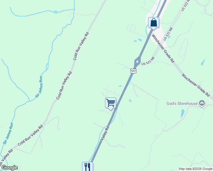 map of restaurants, bars, coffee shops, grocery stores, and more near 2690 Valley Road in Berkeley Springs