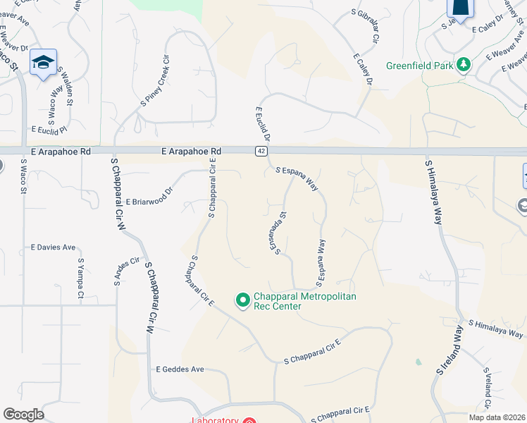 map of restaurants, bars, coffee shops, grocery stores, and more near 19358 East Briarwood Place in Centennial