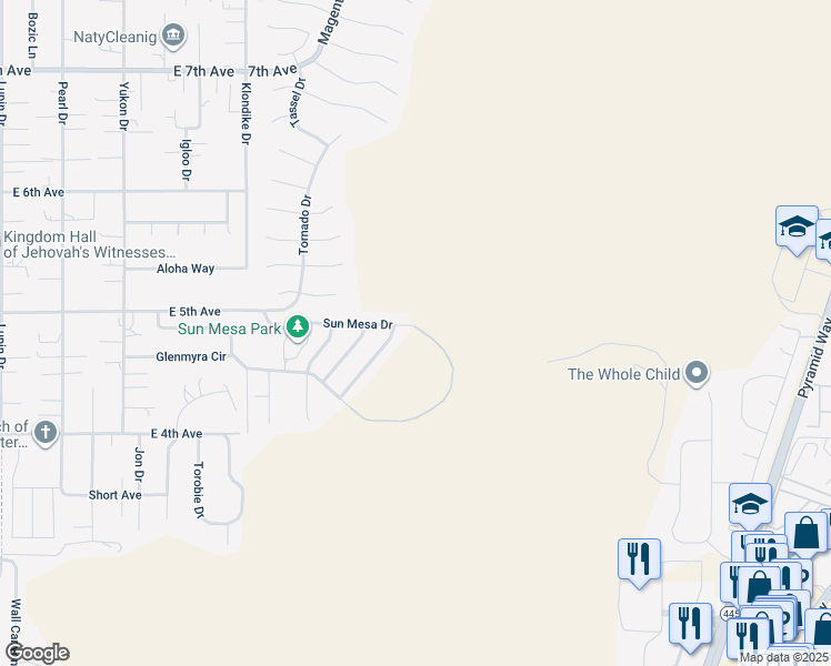 map of restaurants, bars, coffee shops, grocery stores, and more near 705 Sun Mesa Drive in Sun Valley