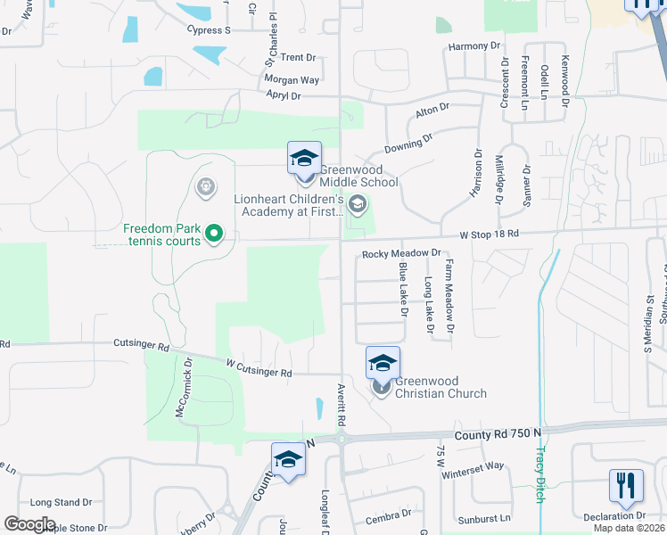 map of restaurants, bars, coffee shops, grocery stores, and more near 1700 Averitt Road in Greenwood