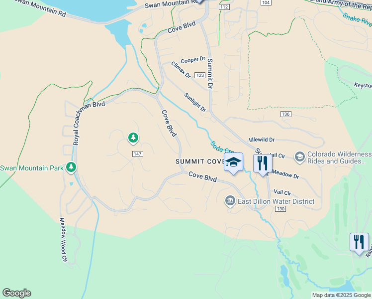 map of restaurants, bars, coffee shops, grocery stores, and more near 214 Soda Creek Court in Dillon