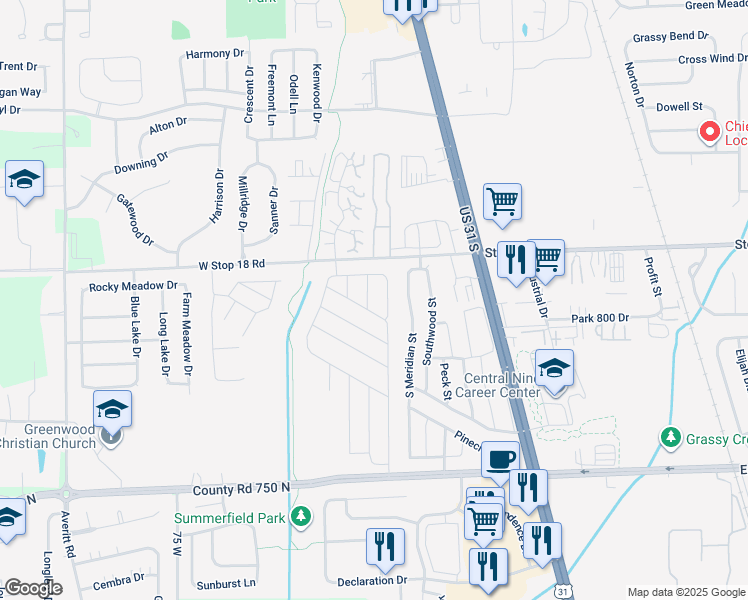map of restaurants, bars, coffee shops, grocery stores, and more near 1701 Doub Street in Greenwood