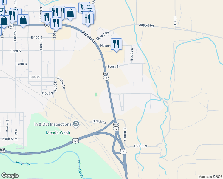 map of restaurants, bars, coffee shops, grocery stores, and more near 489 Highway 55 in Price