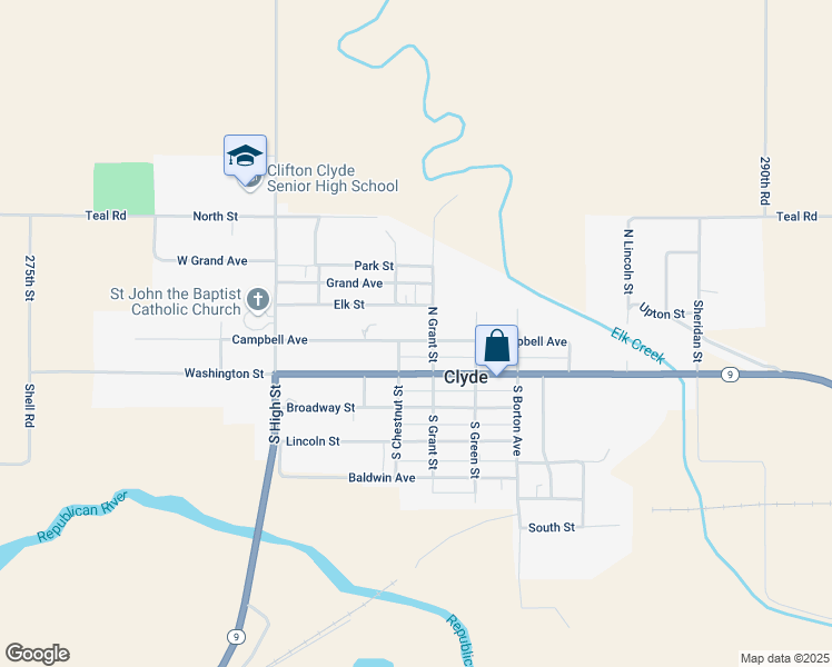 map of restaurants, bars, coffee shops, grocery stores, and more near 511 Campbell Avenue in Clyde
