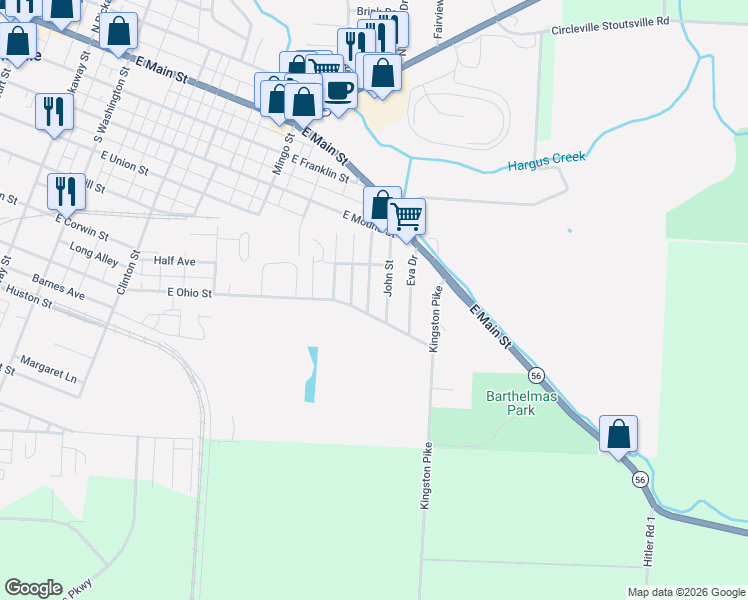 map of restaurants, bars, coffee shops, grocery stores, and more near 464 Brown Street in Circleville