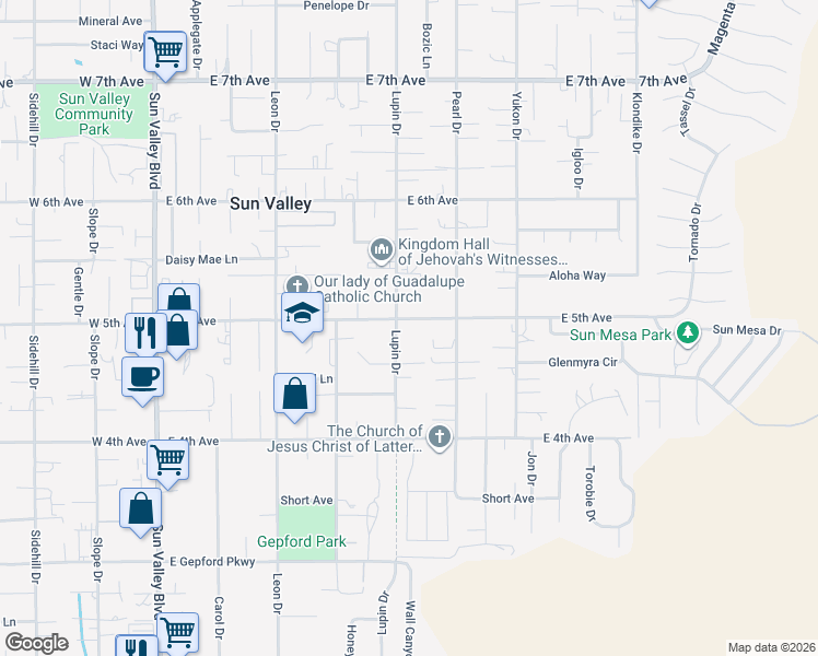 map of restaurants, bars, coffee shops, grocery stores, and more near 310 East 5th Avenue in Sun Valley