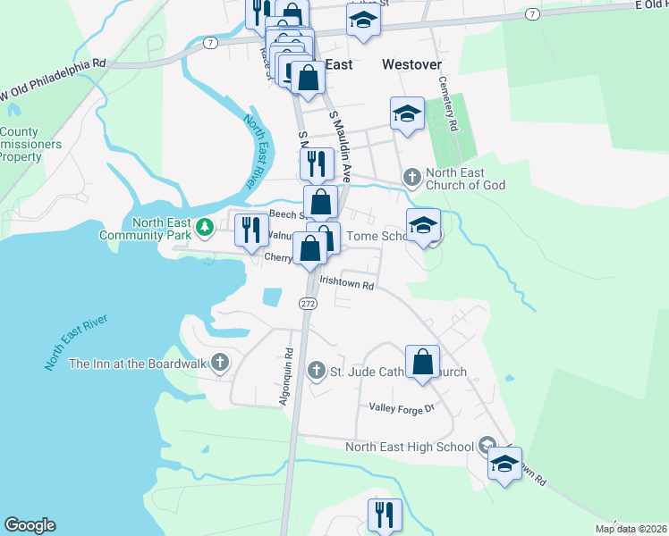 map of restaurants, bars, coffee shops, grocery stores, and more near 714 South Maudlin Avenue in North East