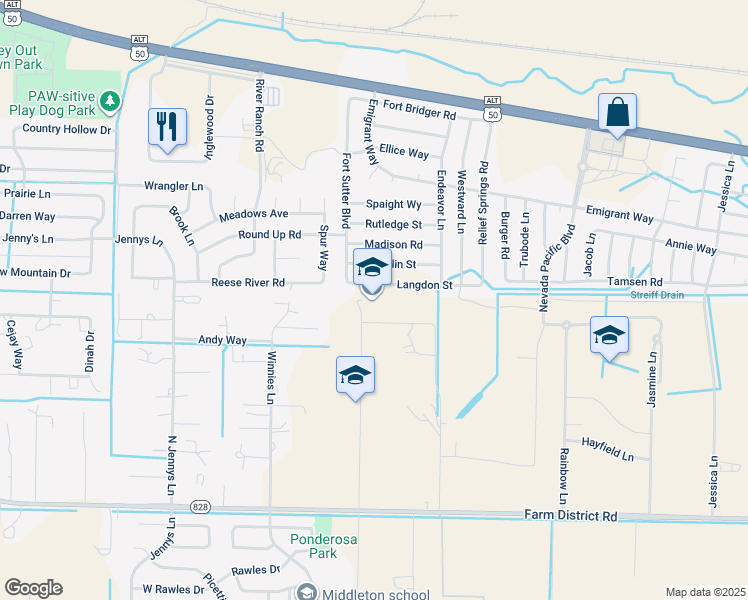 map of restaurants, bars, coffee shops, grocery stores, and more near 945 North Clover Lane in Fernley