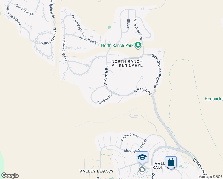 map of restaurants, bars, coffee shops, grocery stores, and more near 23 North Ranch Road in Littleton