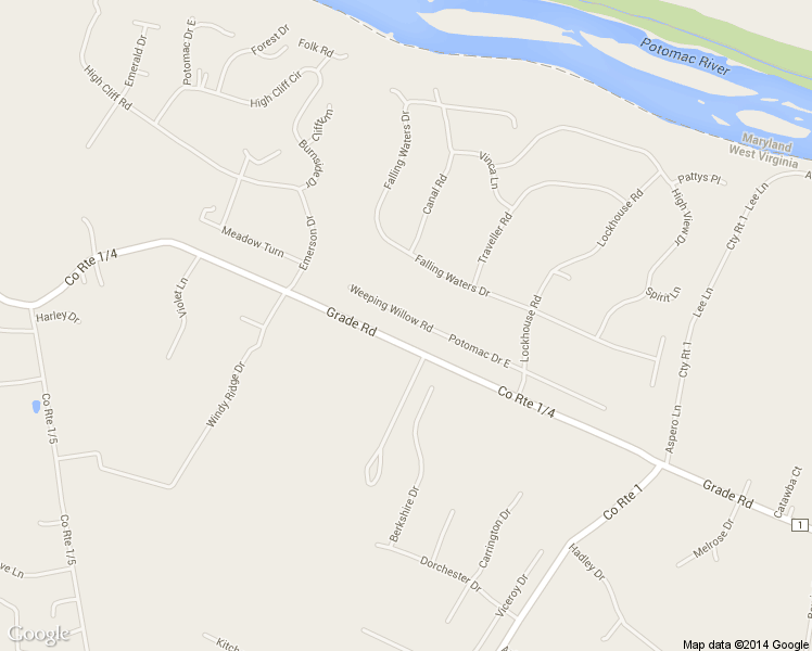 map of restaurants, bars, coffee shops, grocery stores, and more near 267 Weeping Willow Road in Falling Waters