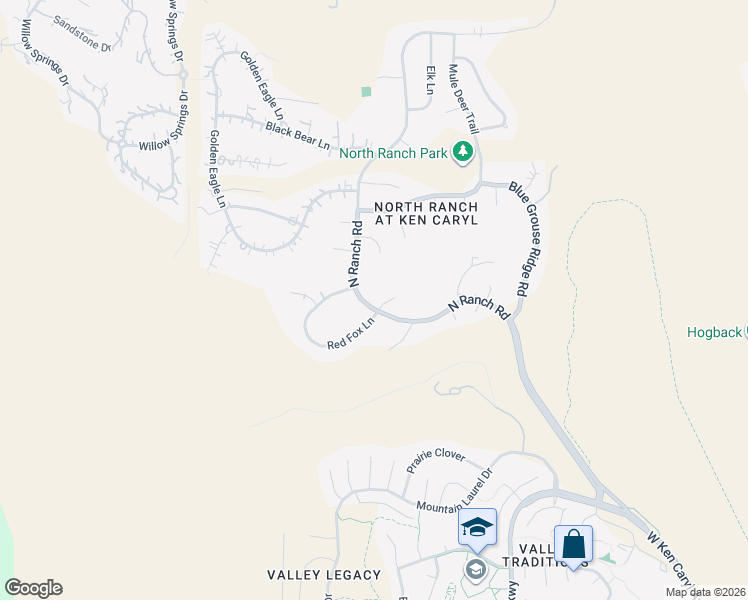 map of restaurants, bars, coffee shops, grocery stores, and more near 23 North Ranch Road in Littleton